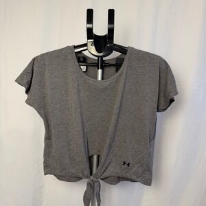 Under Armour HeatGear Women's Gray Tie Front Short Sleeve Top, Size Large